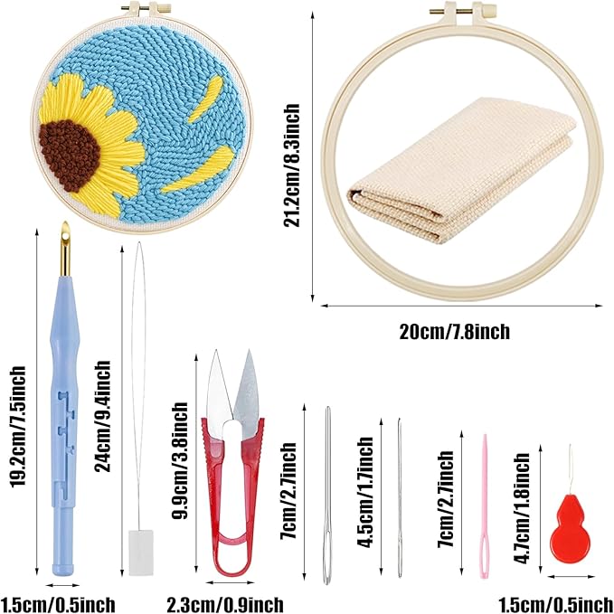 Woohome Punch Needle Kit Included Plastic Hoops, Punch Needle Cloth, Color Yarn and Punch Needle Tools for Adults, Beginners (Tulips and Sunflowers)