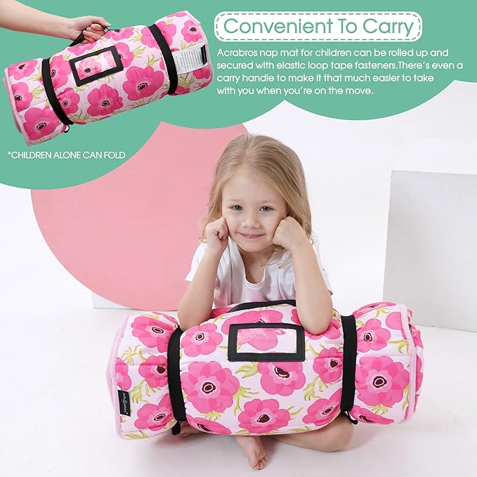 ACRABROS Toddler Nap Mat with Pillow and Blanket, Extra Large Rolled Napping Mats,Slumber Bags for Boys Girls,Kids Sleeping Bag for Daycare, Preschool Travel Camping,Gouache Floral