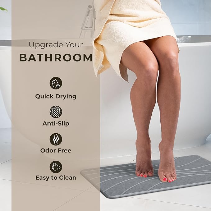 TOSORO - Stone Bath Mat, Diatomaceous Earth Non-Slip Stone Shower Mat - Quick Drying Absorbent Bath Mats for Bathroom - Elegant & Modern Design, Easy to Clean (23.5 x 15) - Graphite
