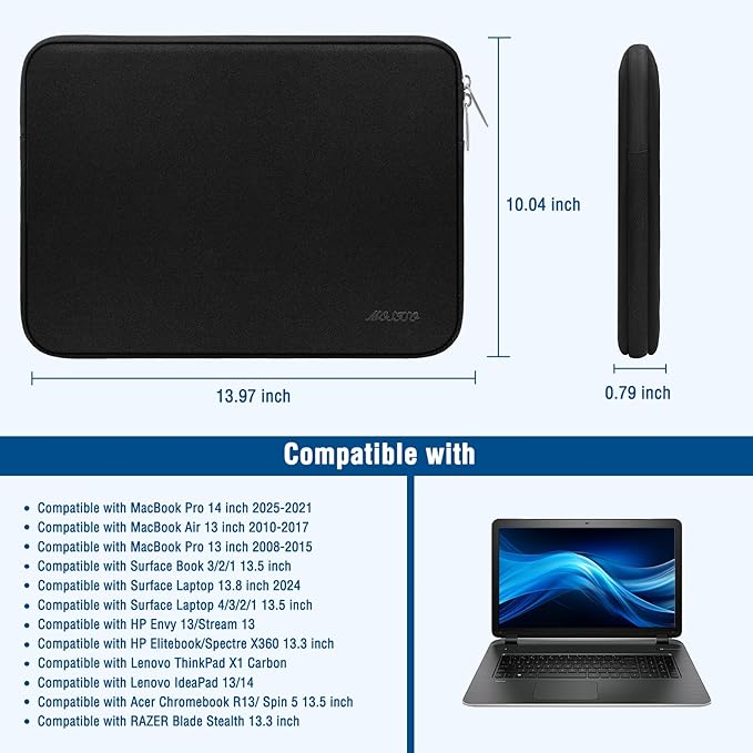 MOSISO Laptop Case 13.3 inch, 13-13.3 inch Laptop Sleeve Bag Compatible with MacBook Air/Pro 13/Pro 14 M5 M4 M3 M2 M1, HP Dell ASUS Lenovo, Neoprene Computer Sleeve Bag with Small Case, Black