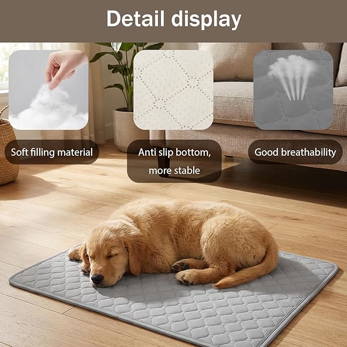 Oqqlin 2 Pcs Dog Crate Mats, Washable Dog Crate Pads with Anti-Slip Bottom 24.4 x 19.7 Inch Grey Soft Waterproof Kennel Pads for Small/Medium Dogs, Cats