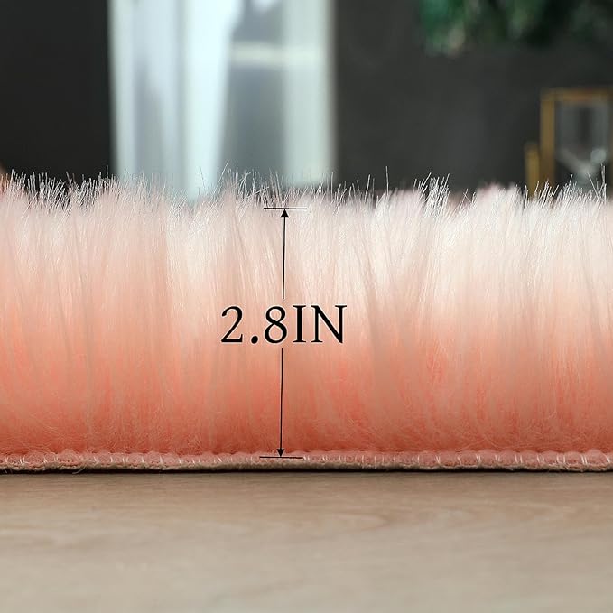 Faux Fur Rug Sheepskin Shag Fluffy Fuzzy Pink 3x4 ft Rugs for Bedroom Bedside Bed Floor Living Room Plush Rectangle High-Density Cushion Carpet Super Sofa Cover