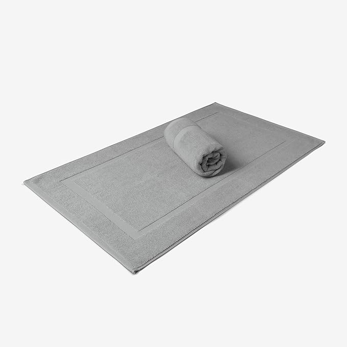 SALBAKOS 100% Turkish Cotton Bath Mat Set 2-Piece - 20x34 inch, Premium Quality Hotel & Spa Collection, Soft, Absorbent, Long Lasting, Durable Bathroom Rugs | Made in Turkey (Silver, 2 Bath Mats)