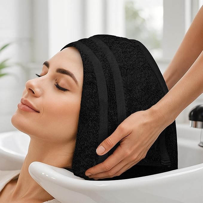 RIVERSIDE Pack of 24 Salon Towels Set (Not Bleach Proof), 16 x 26 Inches, 100% Ring Spun Cotton, Highly Absorbent & Quick Dry Hand Towels for Salon, Barber, Gym, Spa, Bathroom & Home, Black