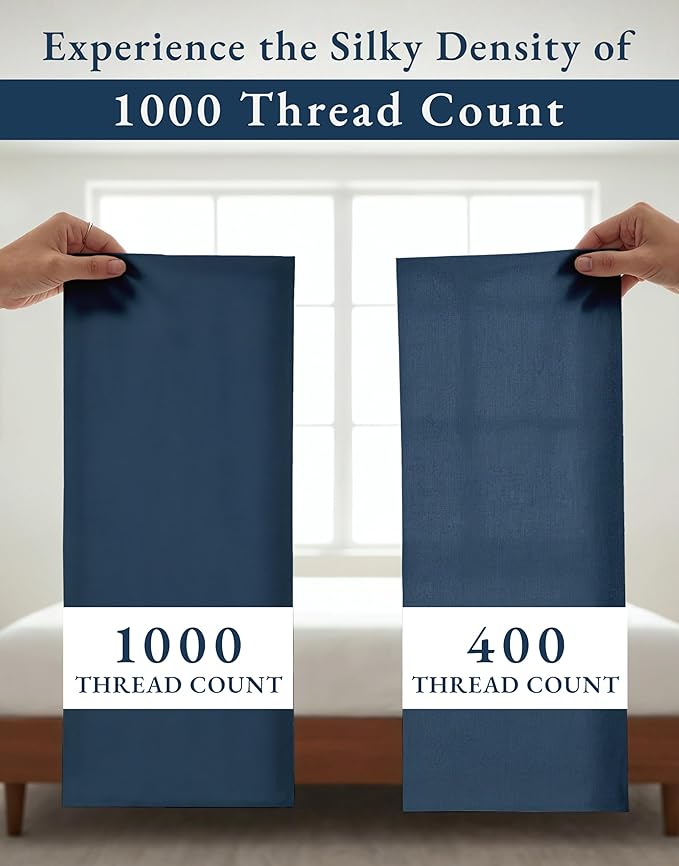 100% Egyptian Cotton Queen Bed Sheets Set - 1000 Thread Count Autthentic Long Staple Cotton Bed Sheets, Breathable Winter Comfort, Ultra-Soft Hotel Luxury Comfort with 15" Deep Pocket - Estate Blue