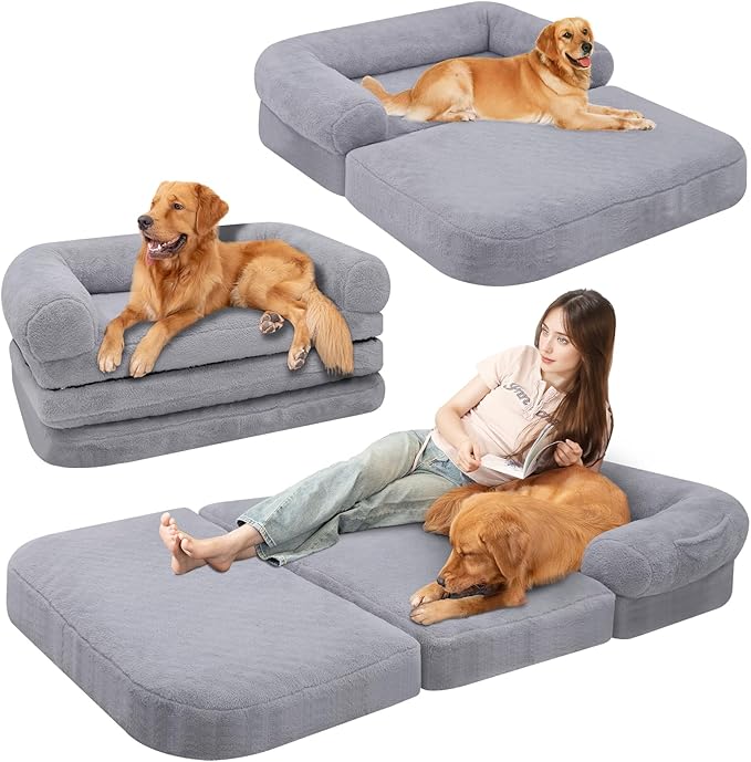 ondware Foldable Human Dog Sofa Bed, 73x42x10 in Plush Pet Bed with Egg Foam Mattress, Portable Dog Bed for Adults, Camping Indoor Use