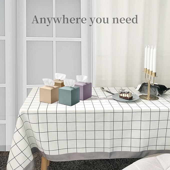 REGELETO Square Tissue Box Cover, Pu Leather Tissue Box Holder with Bottom Belt Modern Stylish Tissue Box Organizer for Bathroom, Bedroom, Hotel, Office Desk 5"X5"X5"