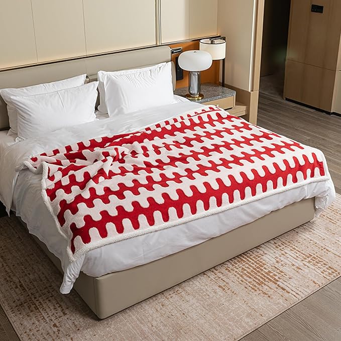 Maidewow Waterproof Pet Blanket,Dog Bed Covers Couch Sofa Stylish Jacquard Pets Throw Blankets for Puppy Cats Washable Reversible Furniture Protection Covers (Red Wave,XL)