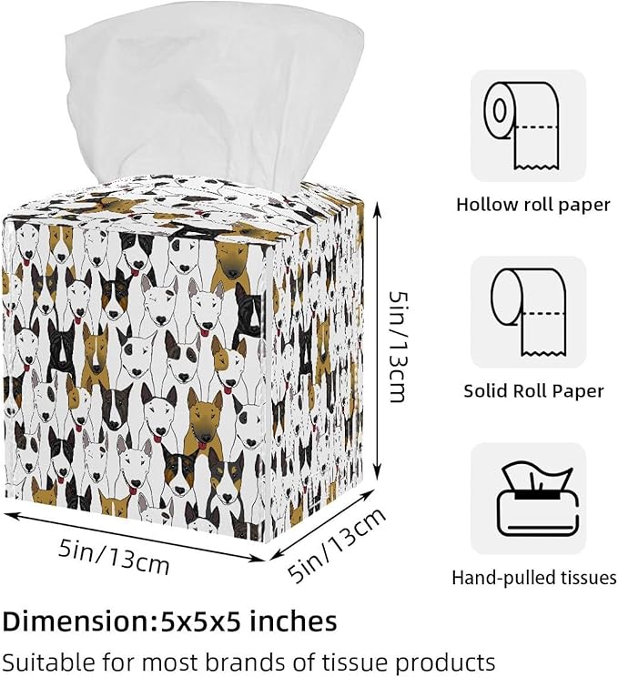 2 Pack Leather Tissue Box Cover – Colorful Bull Dogs Tissue Box Holder Decorative for Bathroom, Home Office Decor