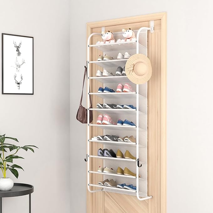 MUOU 10 Tier Shoe rack Hanging Shoe Storage the door shoe rack for Closet Pantry Over The Door Shoe Organizer Wall Floating Shelves (White, 10 Tier)