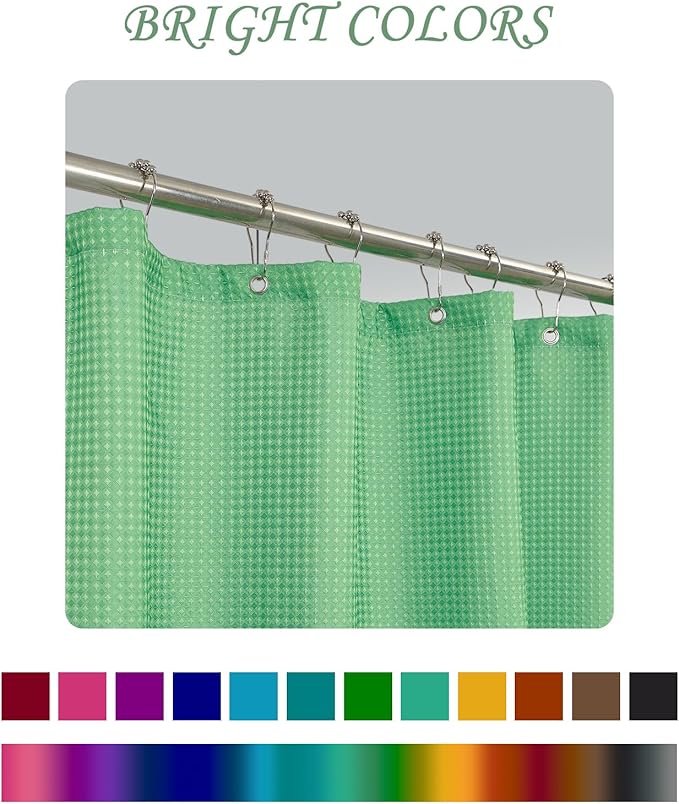 ggaimwf 72x72 Inch Solid Color Shower Curtain for Bathroom Waffle Bath Water Resistant Fabric Curtains Pistachio Green Modern Thick Shower Stall Curtain with Metal Hooks