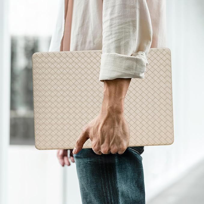 BYCeKe Woven Case for MacBook Pro 14 inch Case 2025-2021 M5 M4 M3 M2 M1 A3434 A3112 A3185 A3401 A2918 A2992 A2779 A2442,Protective Leather Woven Textured Cases&Keyboard Cover for Mac Pro14,Boho Beige