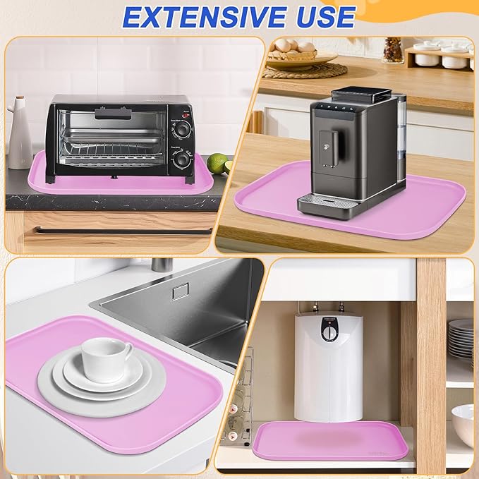 SMILOOL Silicone Pet Feeding Mat with Raised Edge for Food and Water, Dog Bowl Mats, Cat Bowls Placemat with High Lip for Floor Waterproof, Rubber Tray for Cats and Dogs 24 x 16 x0.8 Pink