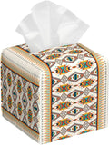 PVC Tissue Box Cover Holder,Aztec Square Decorative Organizer,5.2"X5.2"X5.2" Tissue Case for Bathroom,Tabletop,Car,Office
