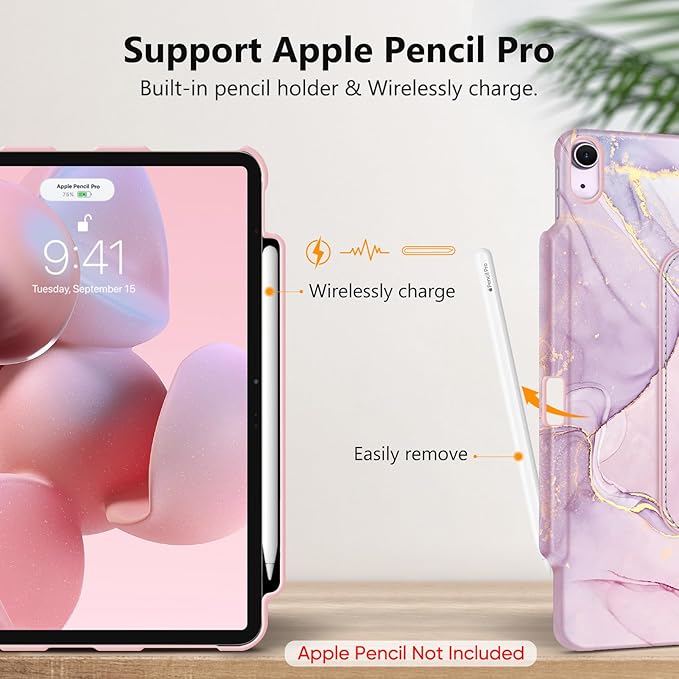 Fintie Rotating Case for iPad Air 13-inch (M3) 2025, (M2) 2024-360 Degree Swiveling Protective Stand Cover with Pencil Holder, Auto Wake/Sleep, Dreamy Marble