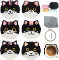 57lilina Punch Needle Coaster Kit for Adults Beginners, 6 Set Complete Animal Cat Punch Needle Stitching Embroidery Art Kit, Step-by-Step Guide Make Punch Needling Drink Coasters for Starter