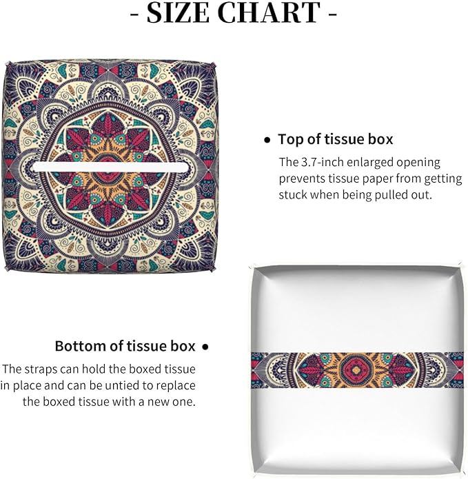 PVC Tissue Box Cover Holder,Mandala Square Decorative Organizer,5.2"X5.2"X5.2"Tissue Case for Bathroom,Tabletop,Car,Office