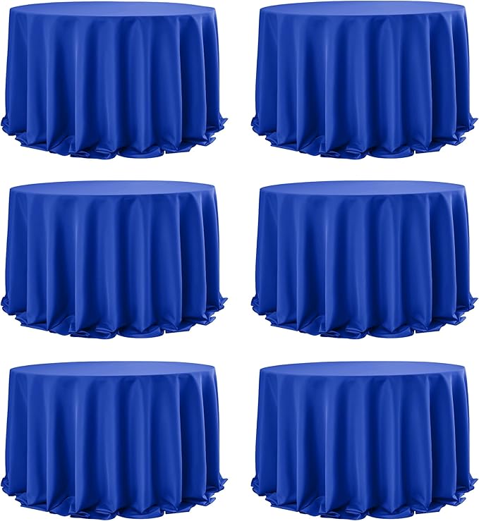 6-Pack Royal Blue Round Tablecloths, 132 Inches, Stain-Resistant Polyester for 6-8 Ft Round Tables - Washable Table Covers for Weddings, Banquets, Birthday Parties, Events