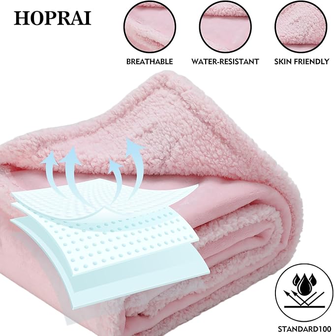 HOPRAI Dog Blanket, Waterproof Reversible Sherpa Fleece Throw Blanket, Furniture Cover for Bed, Couch, Sofa Protection from Liquid Pee and Pet Fur of Puppy, Cat (Pink S28*39inches)