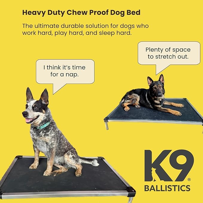 K9 Ballistics Chew Proof Elevated Outdoor Cooling Cot Bed for X Large Dogs - Virtually Indestructible, Preassembled, Withstands Aggressive Chewers - XL, Obsidian Black Ripstop