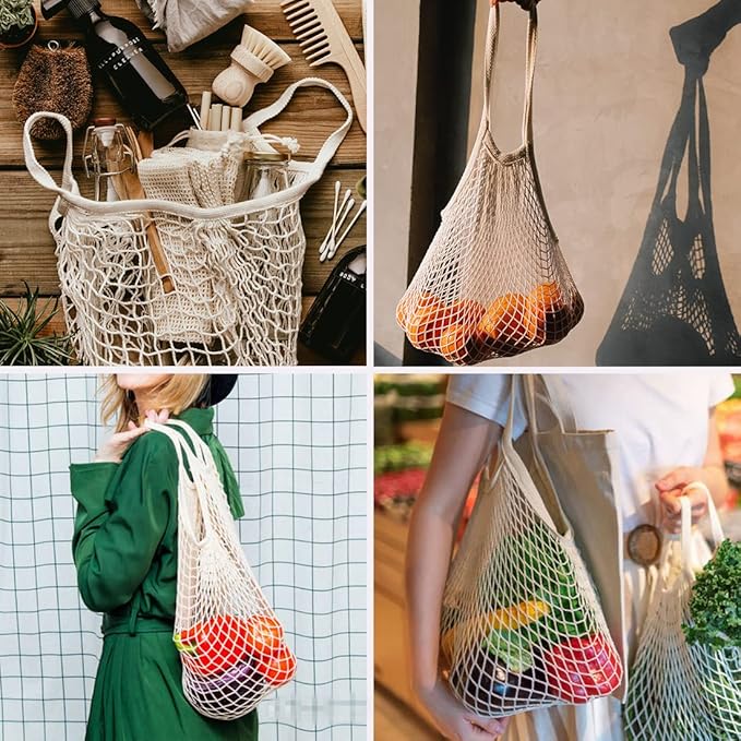 DRWSSR 2pcs Fashion Storage Mesh Bag Reusable Fruit Mesh Bag Shopping Mesh Bag Pure Cotton Portable Mesh Bag Shopping Bag