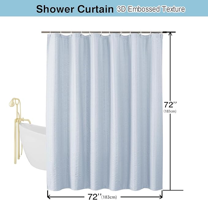 Aiyufeng Light Blue Shower Curtain for Bathroom, Embossed Textured Fabric Shower Curtain for Bathroom - Soft Cloth & Hotel Spa, Machine Washable, 72X72, Glacier Blue