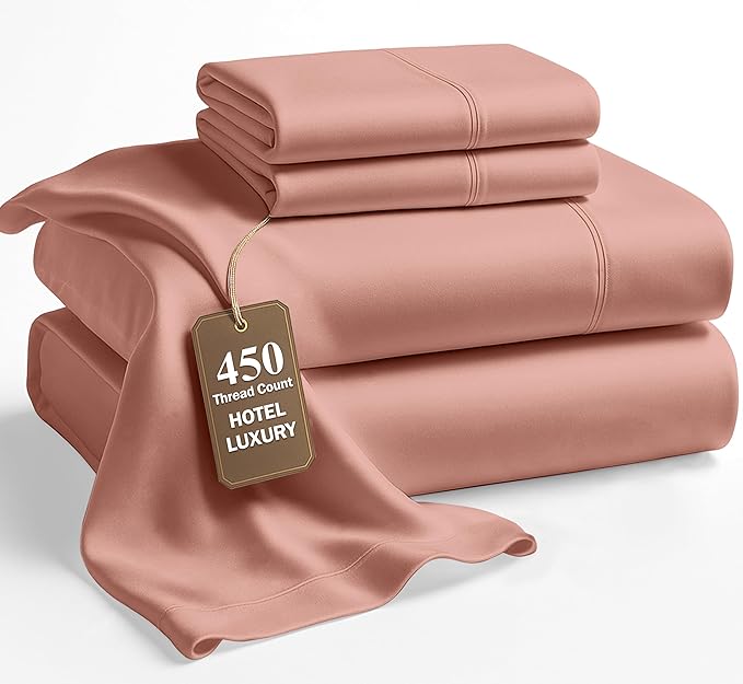 LANE LINEN Full Size Sheet Set – 450 Thread Count Soft & Breathable100% Cotton Sheets, 15” Deep Pocket Fully Elasticized Fitted Sheet, Luxury Hotel Quality Bedding, Rose Dawn