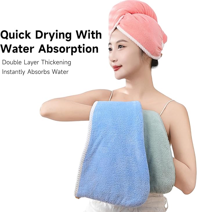XPZKAIYUE Microfiber Hair Towel, Hair Towel wrap for Women,Hair wrap Towels,Hair Turbans for Women Wet Hair, wrap for Kids (Blue and Grey) 1pcs