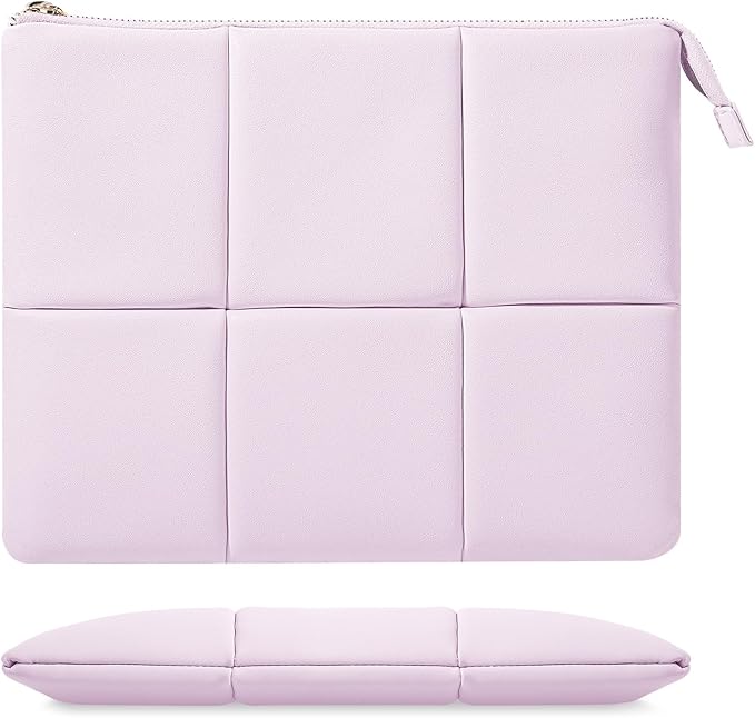 MoKo 9-11 Inch Puffy Tablet Sleeve Bag Fit with New iPad Air/Pro 11 inch, iPad 10th Gen 10.9, iPad Pro 11, iPad Air 4/5th Gen 10.9, Built-in Elastic Band, PU Leather Carrying Case, Light Pink Purple