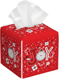 POIUBLE Snowflake Tissue Box Holder Merry Christmas Joy Words Tissue Box Cover Square Leather Tissue Holder Organizer Portable Decorative Facial Paper Case for Home Office Bathroom Vanity Countertop