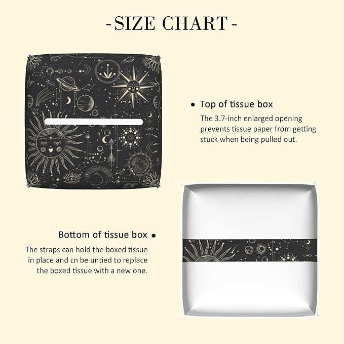 POIUBLE Zodiac Signs Tissue Box Holder Moon Phases Tissue Box Cover Square Leather Tissue Holder Organizer Portable Decorative Facial Paper Case for Home Office Bathroom Vanity Countertop