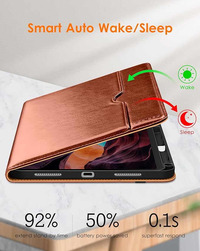 DTTO for iPad (A16) 11th Generation Case 11 Inch 2025, iPad 10th Generation Case 10.9 Inch 2022, Premium Leather Business Folio Stand Cover with Pencil Holder - Auto Wake/Sleep, Brown