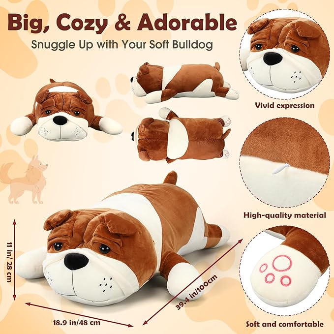 Vertintong 39.4'' Huggable Dog Plush, Cute Stuffed Animal, Soft Adorable Cuddle Companion for Kids Adults Boys and Girls, Plush Pillow Gift for Birthdays & Holidays