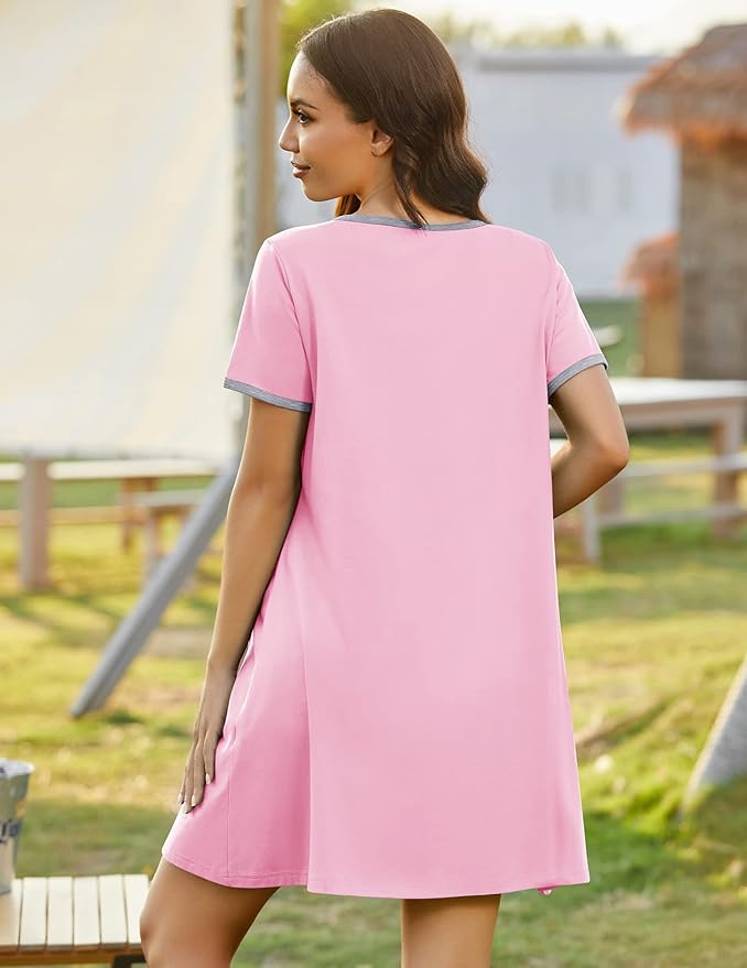 Ekouaer Zip Up Robes for Women Short Sleeves Zipper House Coat Short Bathrobes Lightweight Nightgown with Pockets S-3XL