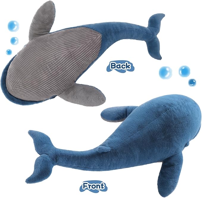 Tezituor 43.3 inch Giant Whale Stuffed Animal, Large Realistic Blue Stuffed Whale Plush Ocean Toys Gift for Christmas Birthday, Hugging 4ft Soft Whale Plush Body Pillow for Girls Boys
