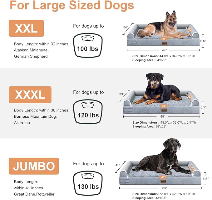 Large Dog Bed Orthopedic Washable: Extra Large Sized Beds for Jumbo Dogs Egg Crate Foam Sofa Couch Waterproof Removable Cover