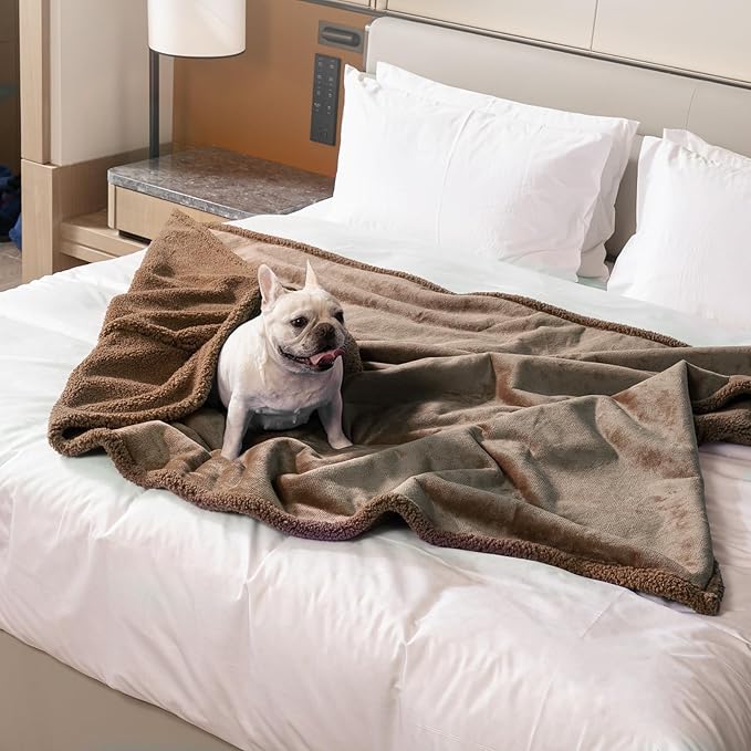 Maidewow Brown Blanket for Dogs Waterproof Pet Blankets Reversible Dog Bed Cover Puppy Jacquard Cat Blankets Leakproof Sofa Couch Cover Mats for Warm Washable-Camel,XL