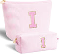Btffitting Personalized Makeup Bag for Women Girls - Fashion Cosmetic Bag Trendy Travel Toiletry Bag with Initials Letter - Teen Gifts - Pink,I