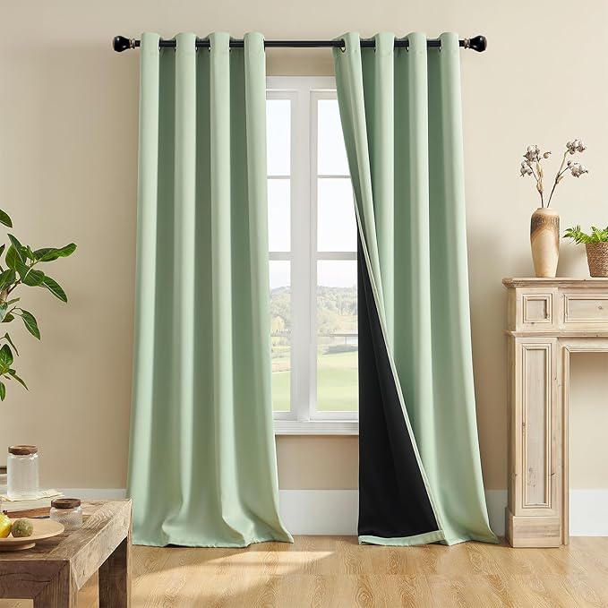 Rutterllow 100% Blackout 340 GSM Curtains 2 Panels, Full Shade 102 Inches Long Complete Drapes for Living Room, Thermal Insulated Bedroom Window Treatment Drapes (Sage Green, 52 x 102 inch)