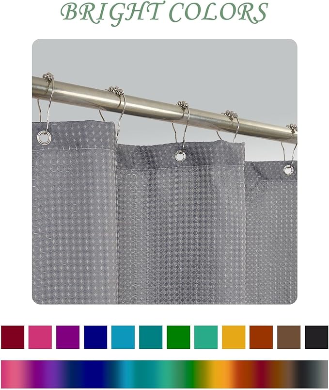 ggaimwf 36x72 Inch Solid Color Shower Curtain for Bathroom Waffle Bath Water Resistant Fabric Curtains Gray Modern Thick Shower Stall Curtain with Metal Hooks