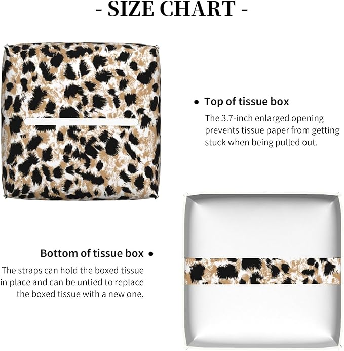 PVC Tissue Box Cover Holder,Leopard Square Decorative Organizer,5.2"X5.2"X5.2" Tissue Case for Bathroom, Tabletop, Car, Office