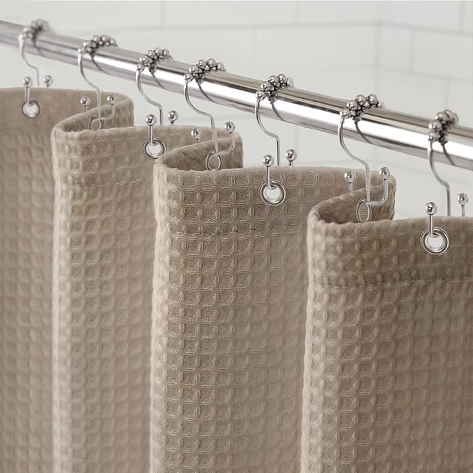 Awellife Waffle Hotel Textured Beige Shower Curtains for Bathroom 230 GSM Heavy Duty Fabric Liner, 72" W X 72" L Inch