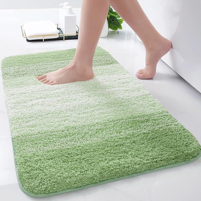 Arotive Microfiber Bathroom Rugs, Shaggy Soft and Absorbent Bath Rug, Non-Slip, Thick Plush Machine Washable Dry Bath Mats for Bathroom, Tub and Shower, 24x16, Sage Green, Rectangular