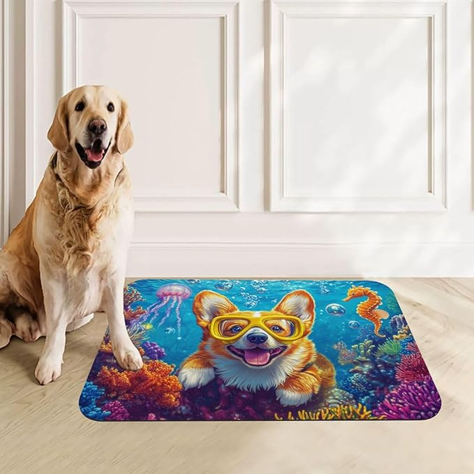 Corgi Food Mat for Floors Waterproof,Quick Dry Anti-Slip Dog Bowl Mats for Food and Water,Pet Feeding Mats,Pet Placemat for Messy Drinkers to Protect Floors,Pets Supplies 17.72×11.81in