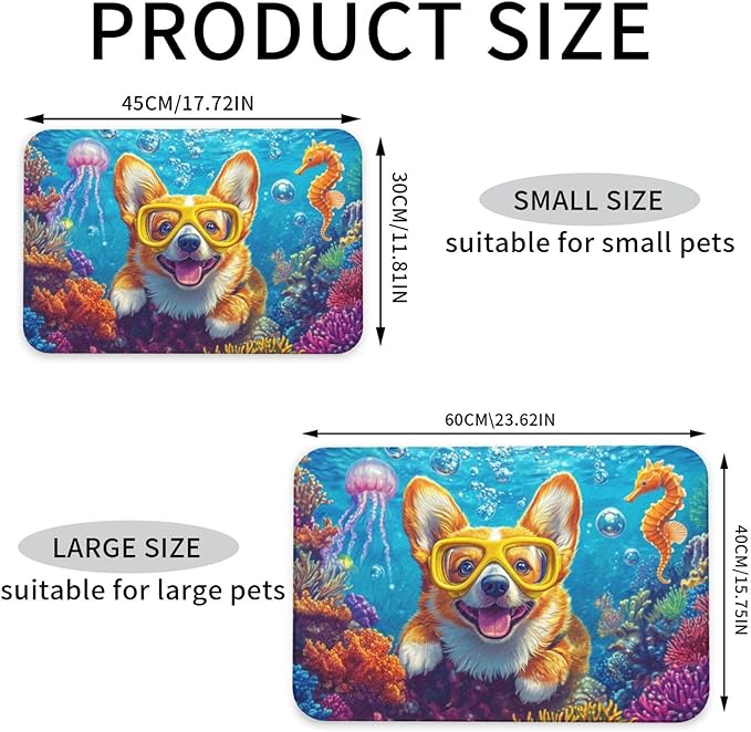 Corgi Food Mat for Floors Waterproof,Quick Dry Anti-Slip Dog Bowl Mats for Food and Water,Pet Feeding Mats,Pet Placemat for Messy Drinkers to Protect Floors,Pets Supplies 17.72×11.81in