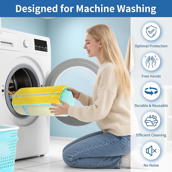 LOJWRY Shoe Washing Machine Bag 2 Pcs XL, Shoe Laundry Bag for Washer with Self-Locking Zipper, 360°Deep Clean Effectively Protects Shoes Suitable for Sneaker, Tennis and Other Types of Shoes (Yellow)
