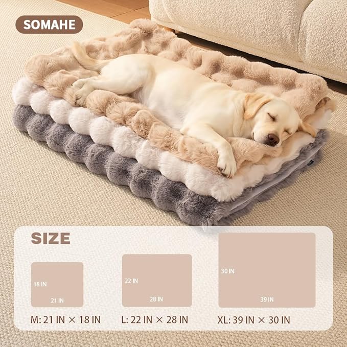 SOMAHE Dog Blanket Self-Warming Throw for Medium & Large Dogs, Dual-Side Sherpa Plush, Thick Crate Bed Cover & Car Seat Mat, Anti-Static Machine Washable No Shrink, 39x30 Inch White