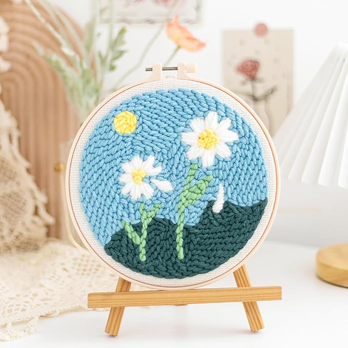 Woohome Punch Needle Kit Included Plastic Hoops, Punch Needle Cloth, Color Yarn and Punch Needle Tools for Adults, Beginners (9.Tulips and Chrysanthemums)