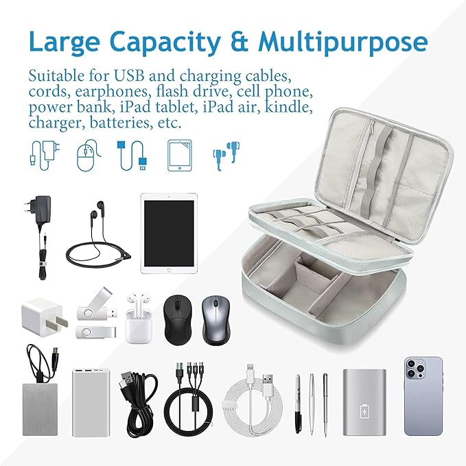 OliviaLiving Electronics Travel Organizer, Double Layer Cable Organizer Bag Waterproof Electronics Accessories Storage Bag for Charger, Phone, Power Bank, Hard Drive, Cord, Tablet