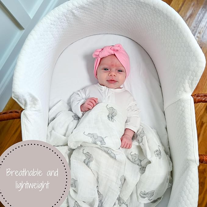 LollyBanks Muslin Swaddle Blankets, Large 47 x 47 Inches Baby Blanket for Boys and Girls, 100% Cotton Baby Swaddle Blanket, Newborn Receiving Blanket for Swaddling, Registry (Baby Elephant Print)
